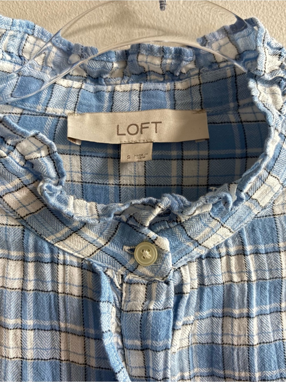 LOFT Plaid Ruffle Button Up Blouse - Picture 6 of 14